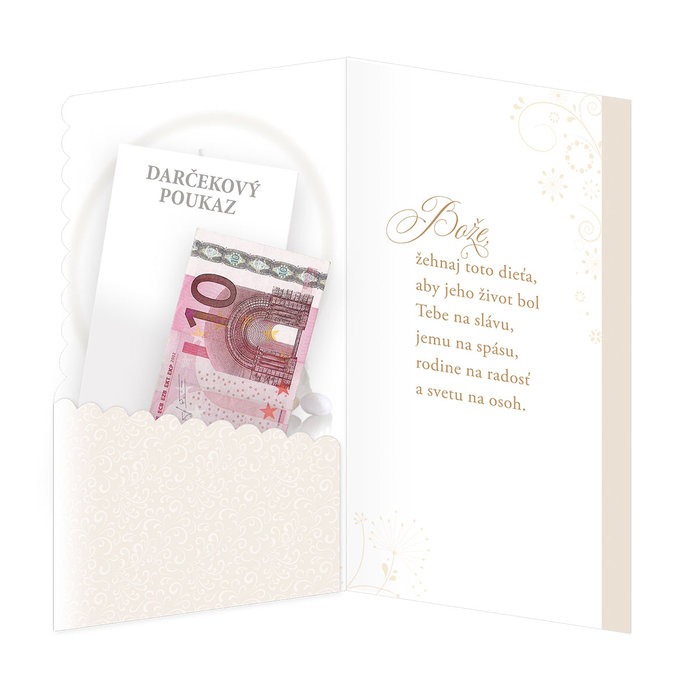 19-634 Blahoprajná karta klopa na peniaze SK/ Krst