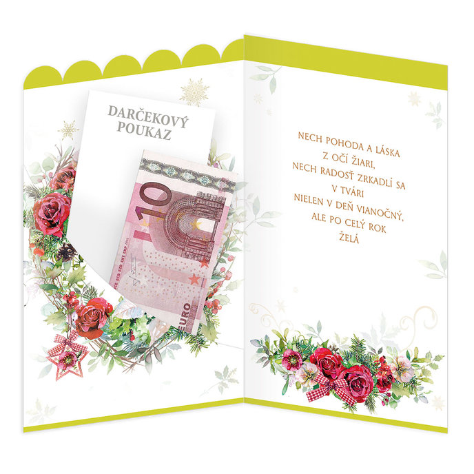 11-6478 Blahoprajná karta vianočná klopa na peniaze SK