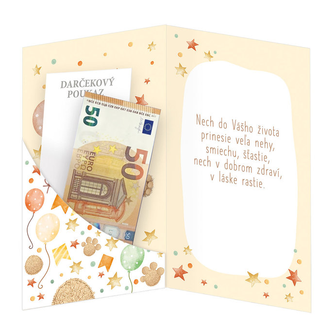 16-664 Blahoprajná karta k narodeniu dieťaťa klopa na peniaze SK