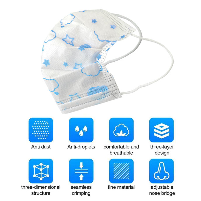 2206-0002-50 Ochranné rúško detské modré - jednorazové, bal. 50ks