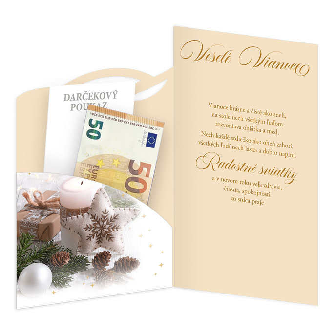 11-6519 Blahoprajná karta vianočná klopa na peniaze SK