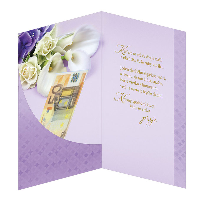 13-6055 Blahoprajná karta svadobná klopa na peniaze SK