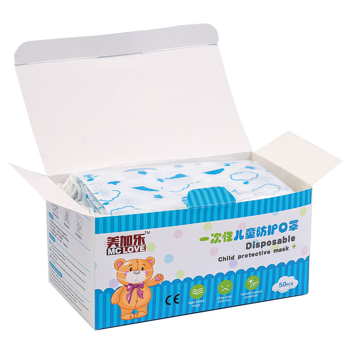 2206-0002-50 Ochranné rúško detské modré - jednorazové, bal. 50ks