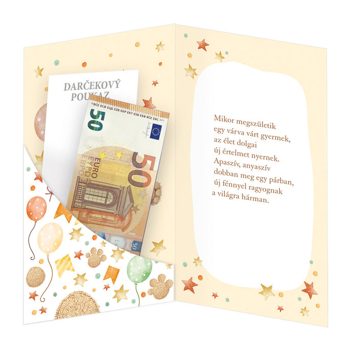 16-664 Blahoprajná karta k narodeniu dieťaťa klopa na peniaze HU