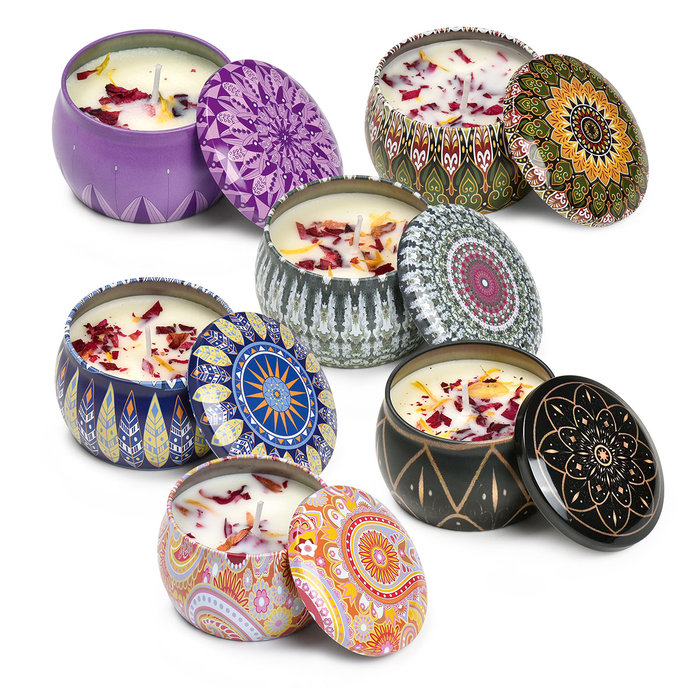 2358-C003 Mandalová sviečka s vôňou, mix 6 ks
