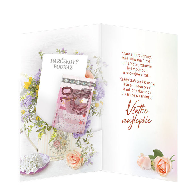 15-6474 Blahoprajná karta gratulačná klopa na peniaze SK