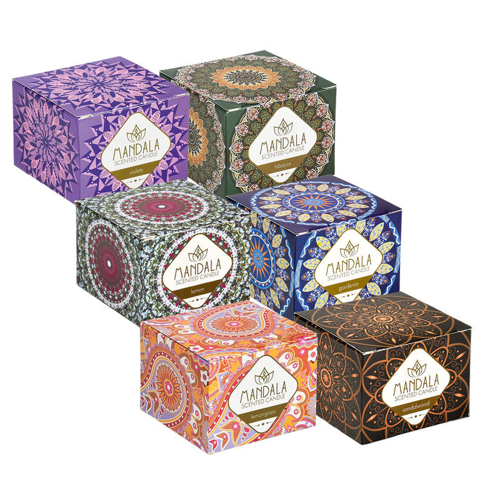 2358-C003 Mandalová sviečka s vôňou, mix 6 ks