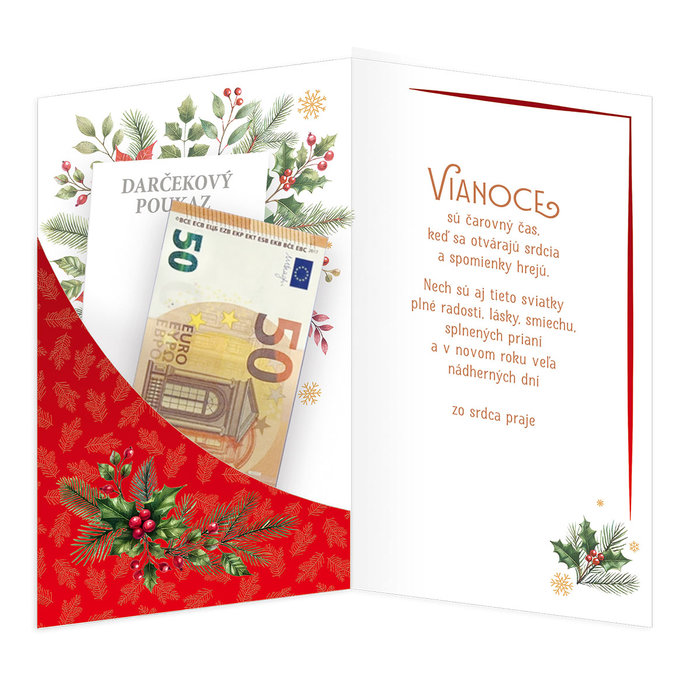 11-6565 Blahoprajná karta vianočná klopa na peniaze SK