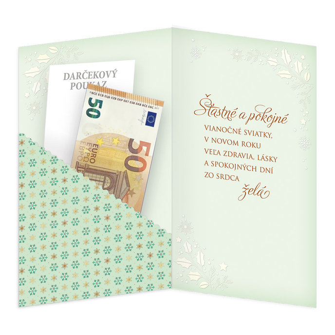 11-6558 Blahoprajná karta vianočná klopa na peniaze SK