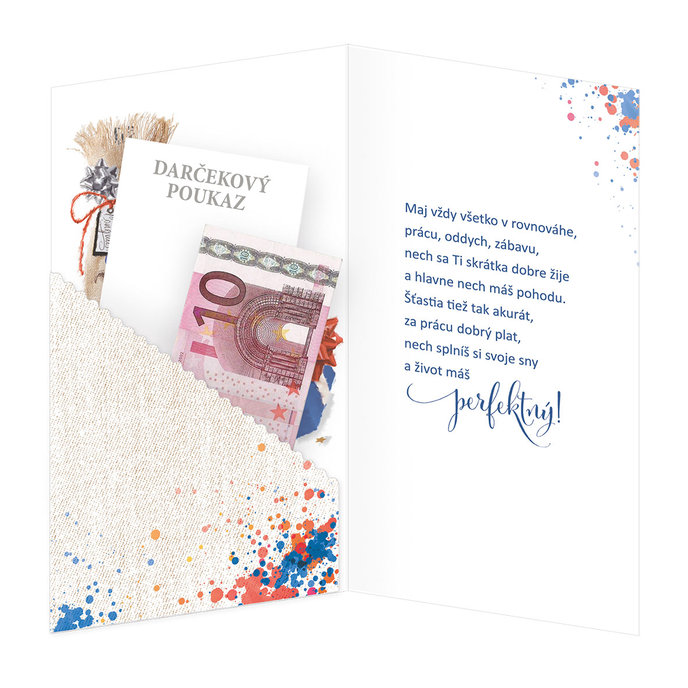 15-6439 Blahoprajná karta gratulačná klopa na peniaze SK