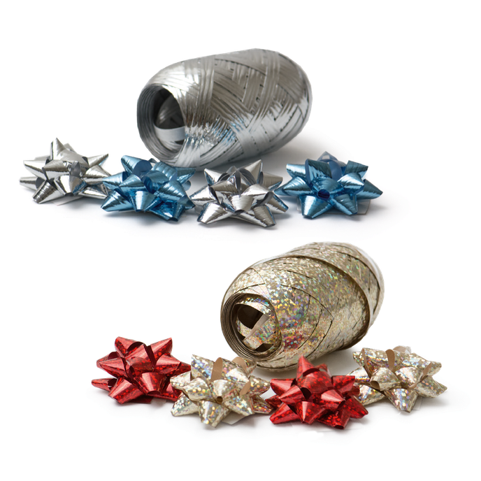 2020-0006 Star bow Ø 40mm 4ks, ribbon 5mmx20m 1ks