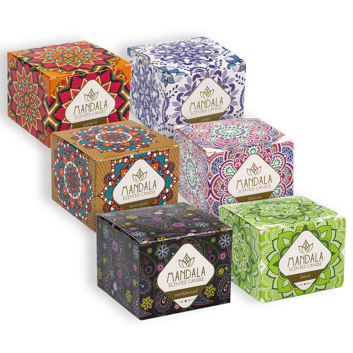2358-C001 Mandalová sviečka s vôňou, mix 6 ks