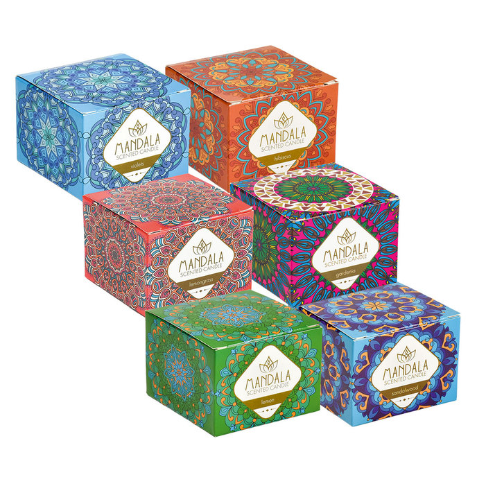 2358-C002 Mandalová sviečka s vôňou, mix 6 ks
