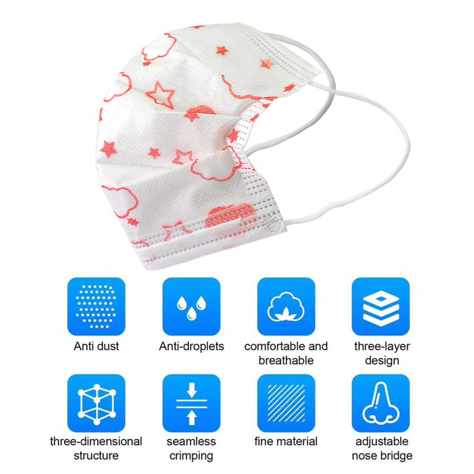 2206-0001-50 Ochranné rúško detské ružové - jednorazové, bal. 50ks