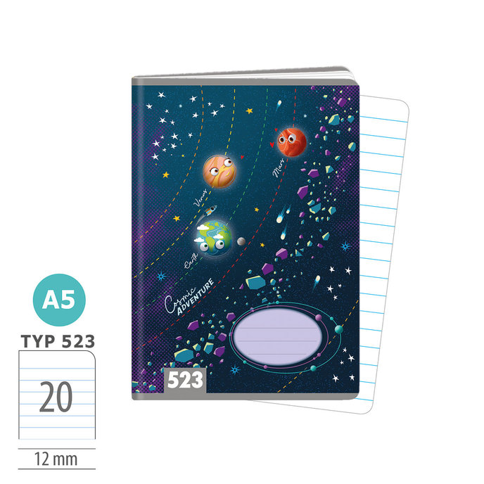 1593-0428 Zošit A5, 20 listov, TYP 523 Cosmic adventure