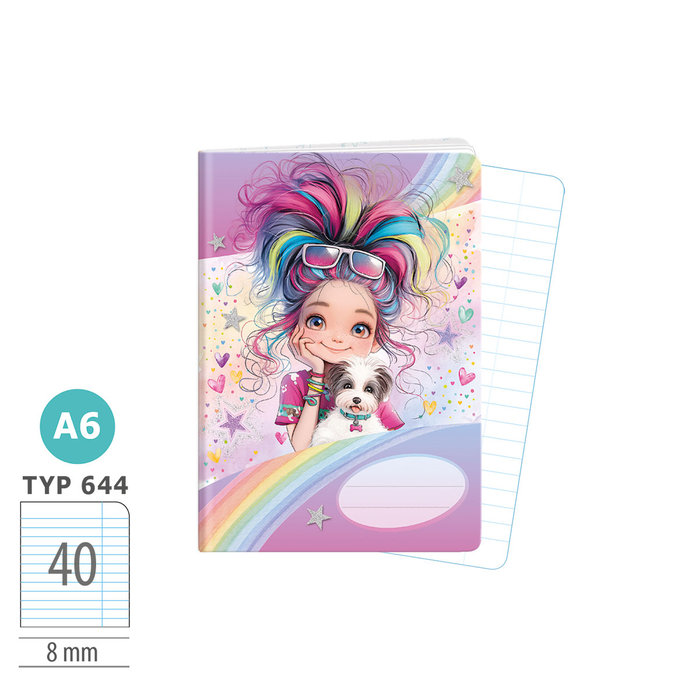 1598-0426-1 Zošit A6, 40 listov, TYP 644 Rainbow Ella