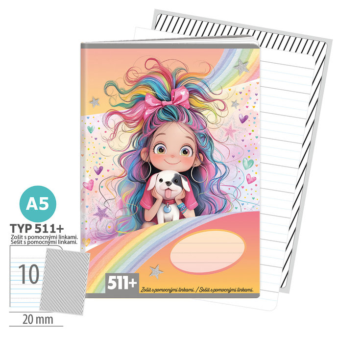 1586-0426 Zošit A5, 10 listov, TYP 511+ Rainbow Ella