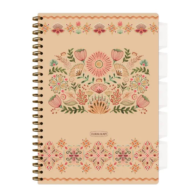 1548-0389 Spiral notepad A4 with dividers Floral scape
