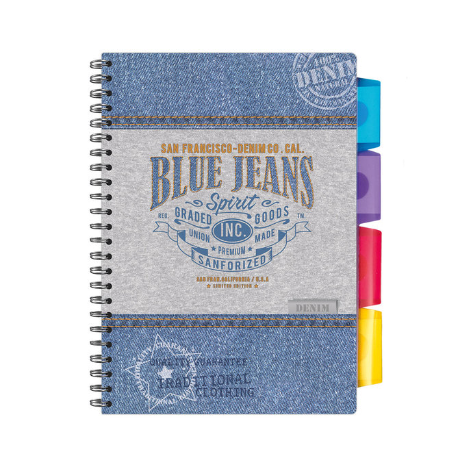 1546-0288 Špirálový zošit A5 s rozraďovačom Blue jeans