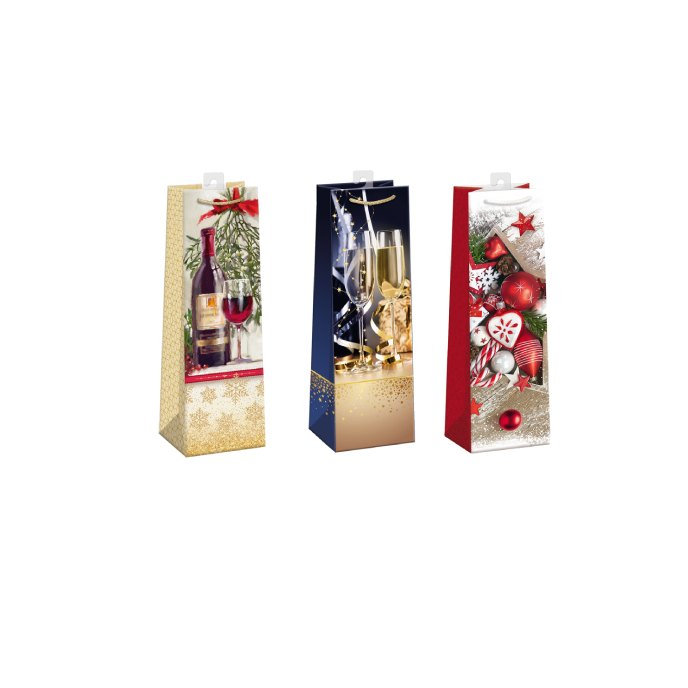 0833-0006 H Darčeková taška na víno vianočná, mix
