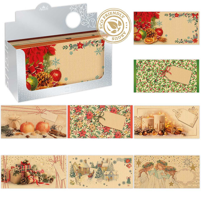 1083-V001 Envelope DL NATUR with print, Christmas mix 120pcs