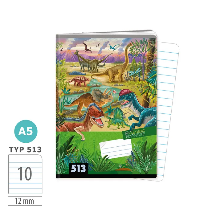 1594-0388 Exercise book A5, TYPE 513 Jurassic ADVENTURE