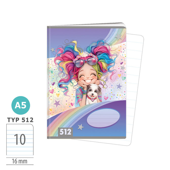 1591-0426-2 Zošit A5, 10 listov, TYP 512 Rainbow Ella