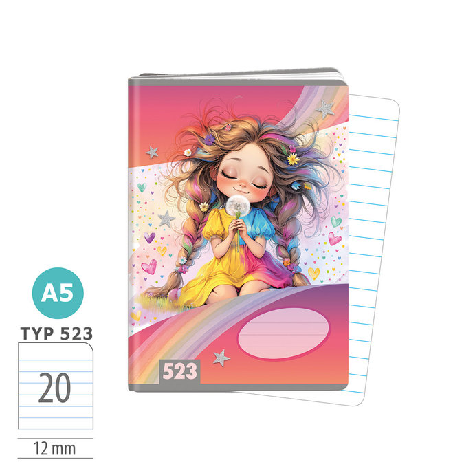 1593-0426 Zošit A5, 20 listov, TYP 523 Rainbow Ella