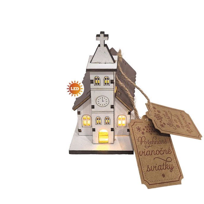 2366-0004 Vianočná dekorácia s LED svetlom - kostolík