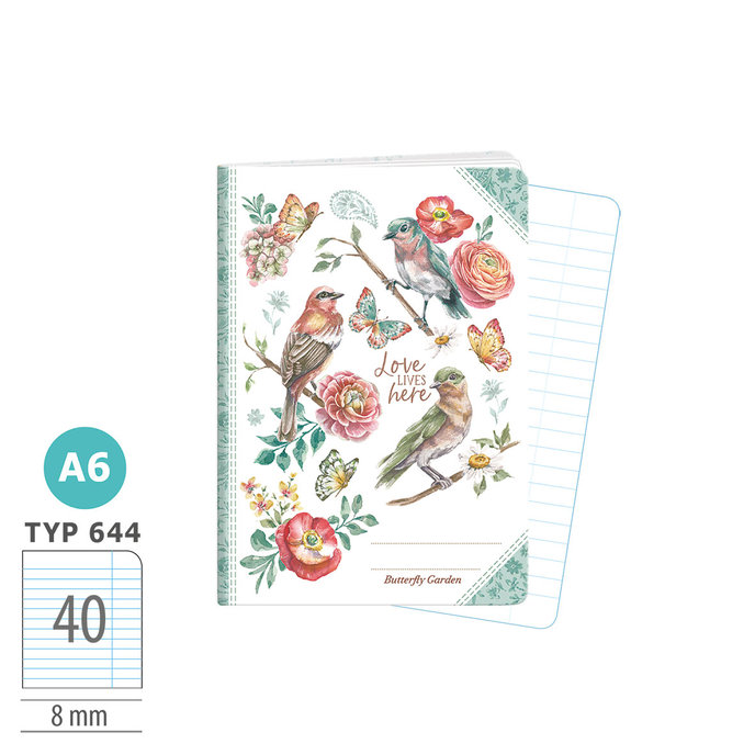 1598-0410 Zošit A6, 40 listov, TYP 644 Butterfly garden